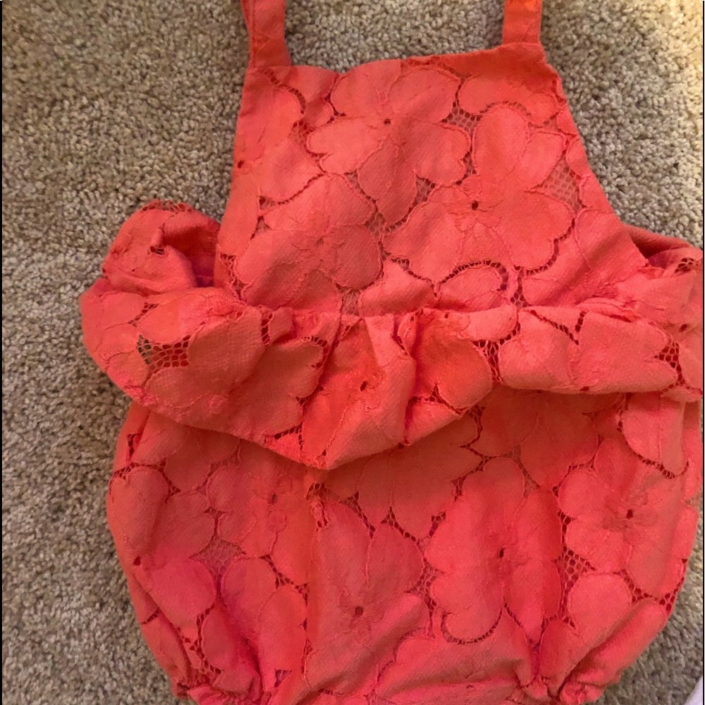 Janie and Jack lace romper, 12-18 months, snap closure bottom, buttons on strap